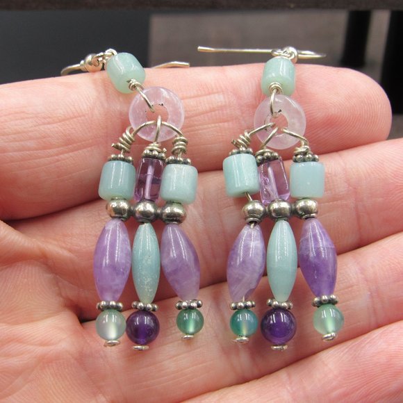 Jewelry - Sterling Silver Amethyst & Chrysoprase Earrings